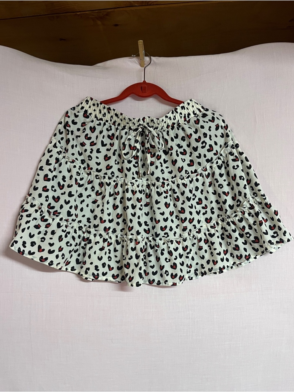 Women's Tiered Mini Skirt in White with Heart Print